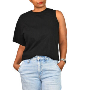 Agolde Della Asymmetric T Shirt Black Cotton One Shoulder Tee Crew Relaxed XS